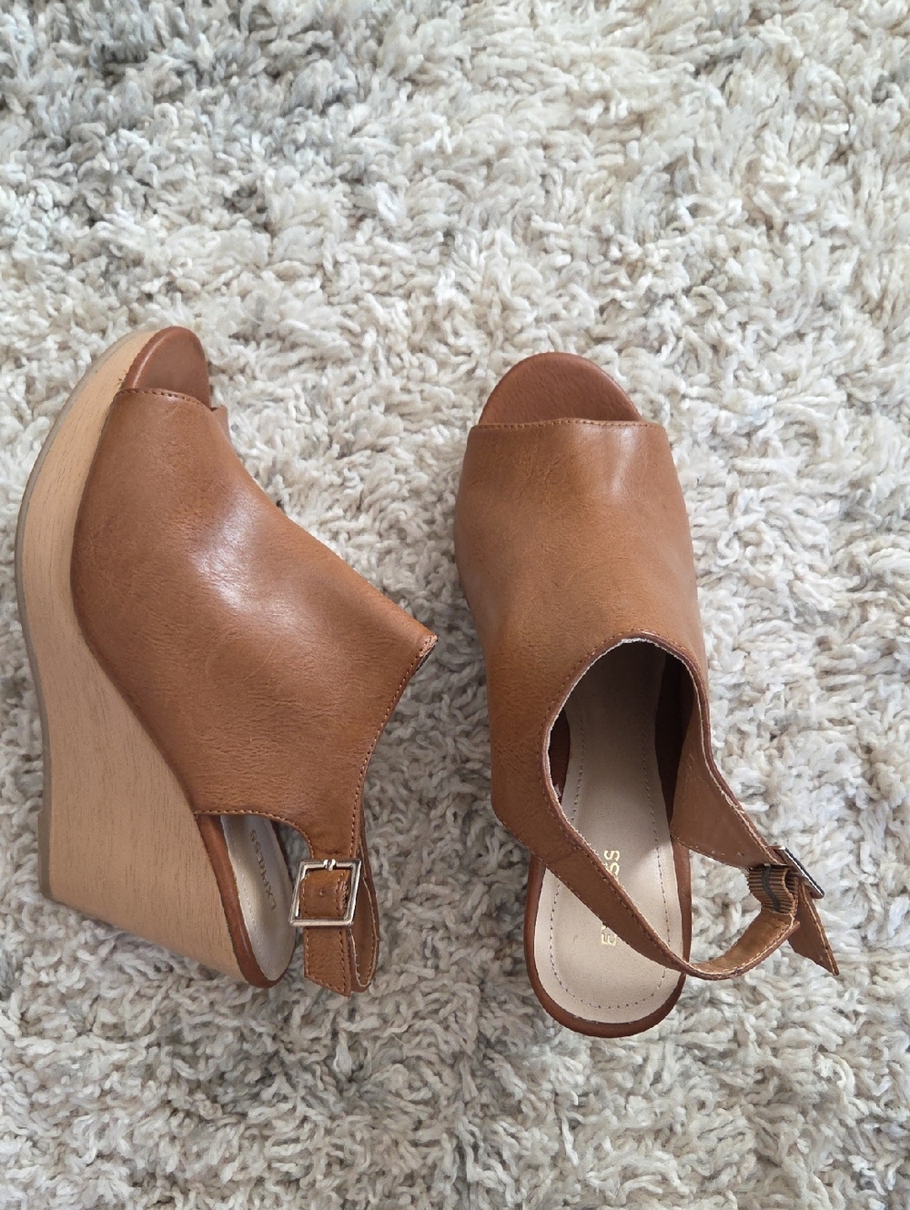 Express Cognac Open-Toe Wedge Slingback Sandals